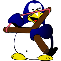 penguin holding a catapult